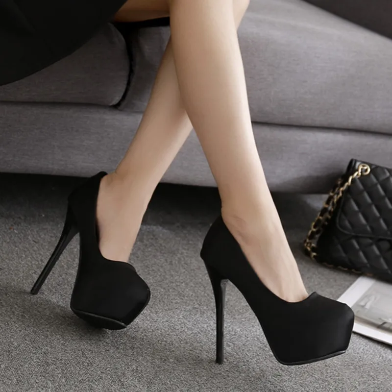 Пикантные шелковые туфли на высоком тонком каблуке 14 см в европейском и