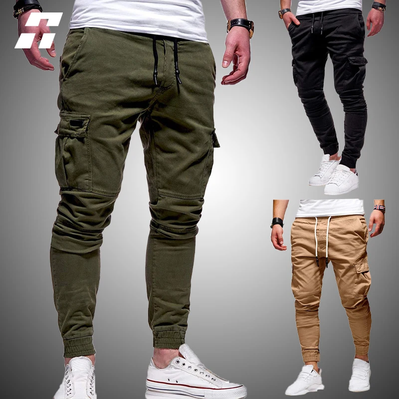 Мужские повседневные штаны джоггеры модные спортивные на шнуровке со множеством