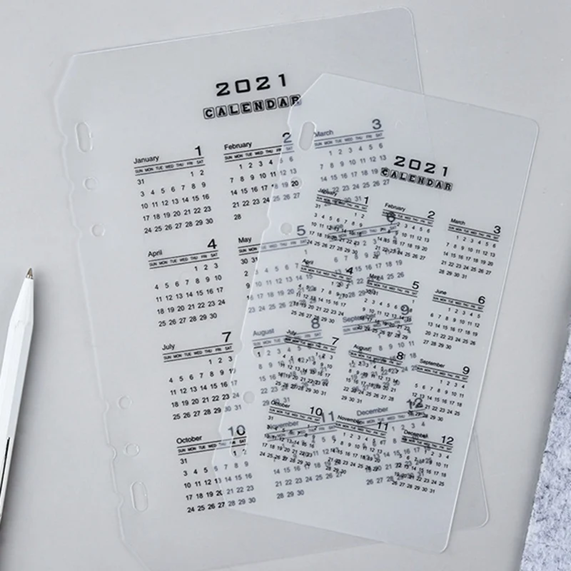 

Hot Sale 2021 Year Calendar For Spiral Notebook Planner Refill Transparent PP Home Page Index Divider Journals Supplies