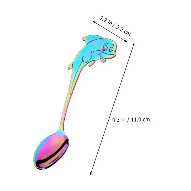 

6Pcs Dolphin Coffee Spoons Cartoon Dessert Stirring Stainless Steel Teaspoons