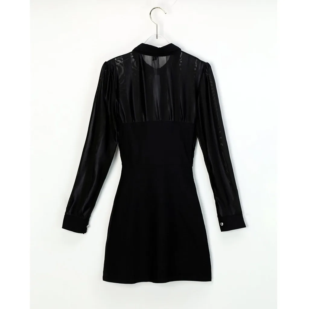 Женское платье повседневные платья с длинным рукавом однотонное Сетчатое