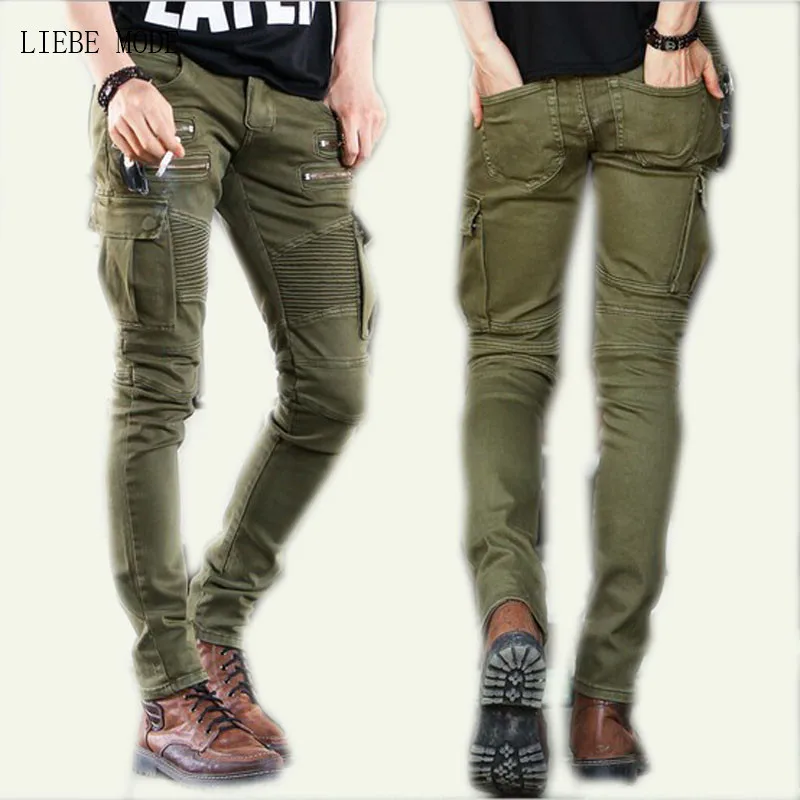 Джинсы-карго мужские зауженные повседневные брюки Slim Fit из денима байкерские с
