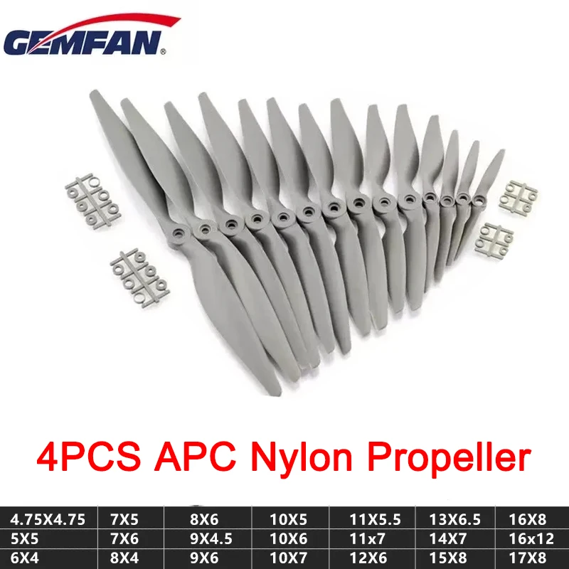 4PCS Gemfan APC Nylon Propeller 5050 6040 7050 7060 8040 8060 9045 9060 1050 1060 1070 1155 1260 1365 1470 Prop For RC Airplane