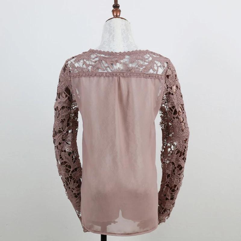 Новинка 2019 осенняя модная Кружевная блуза для женщин одноцветная с длинным