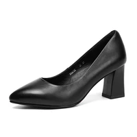 work shoes womens black leather high heels thin heel stewardess professional shallow mouth pointed thick single shoes