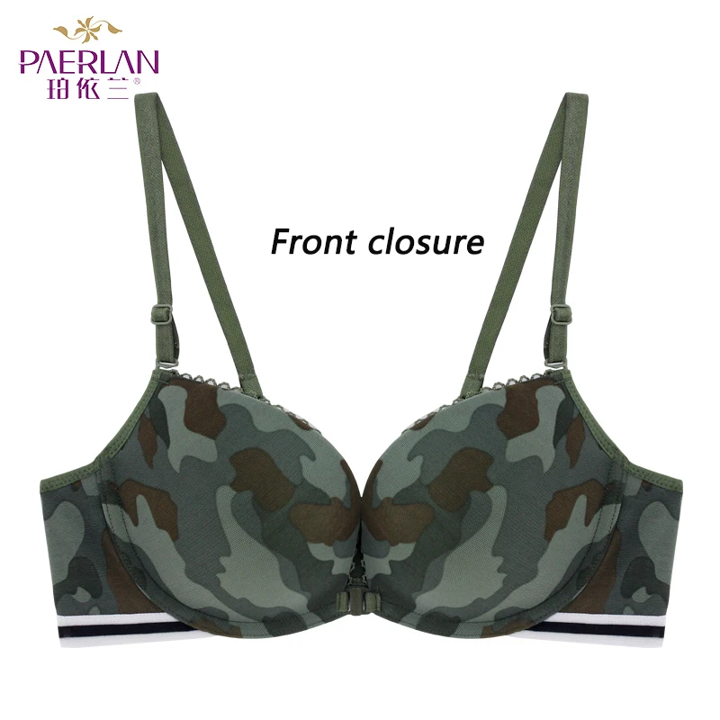 Y1786 Green Green Camouflage Vest-Style Female Sexy Bra Small Chest Gather Sexy Lingerie Front Buckle Without Steel Ring No Trace Underwear - Цвет: Y1786 Green