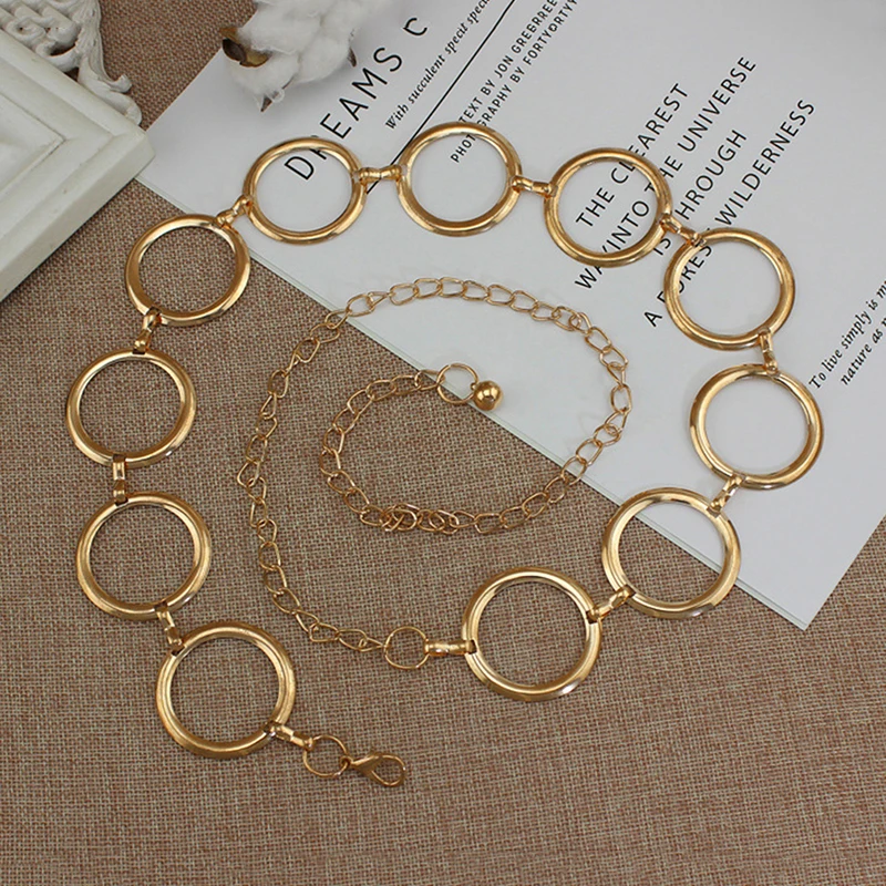 

2021 New Arrival Silver Ring Chain Belt Fashion Elegant Gold Metal Female Round Alloy Women Circle Waist Dress Belts