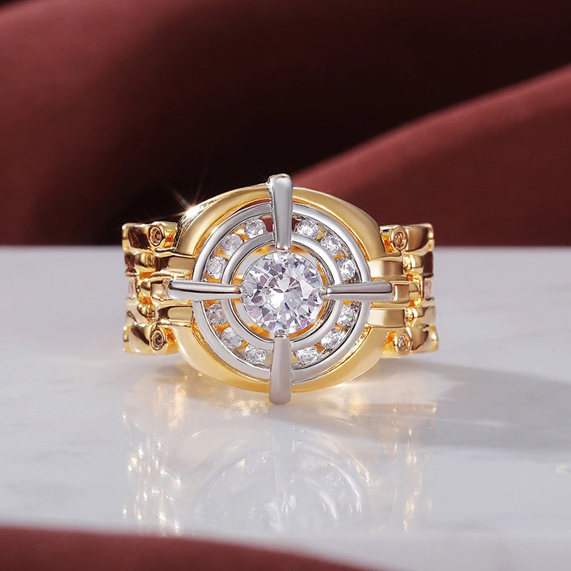 

Luxury Tow Tone Watch Strap Shape Rings For Women And Men White CZ Stone Inlay Business Office Rings Fashion Jewelry Party Gift