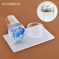 1set unique new design pure clear nail art stamper scraper set with cap 2 8cm transparent silicone marshmallow nail stamp tools