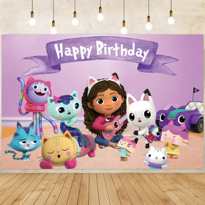 

Gabby Dollhouse Photo Backdrop Kid Baby Shower Cat Happy Birthday Party Girls Photography Background Banner Decoration Supplies