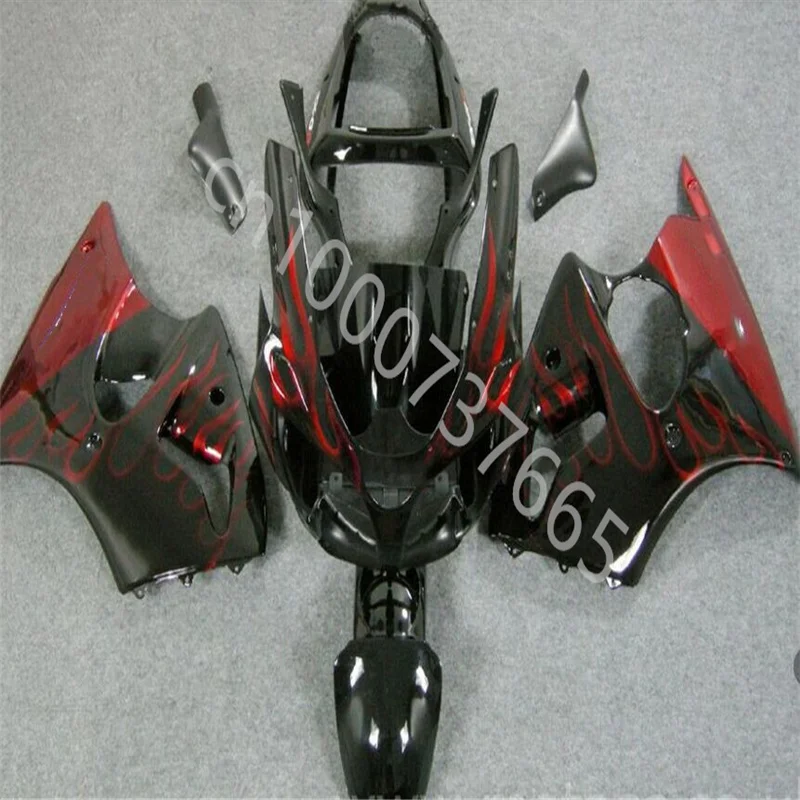 

Комплект обтекателей для мотоцикла, Кузов для Kawasaki Ninja ZX6R 00 01 02 Ninja ZX6R 2000-2002Ninja ZX6R00-02 черный красный обтекатель в виде пламени