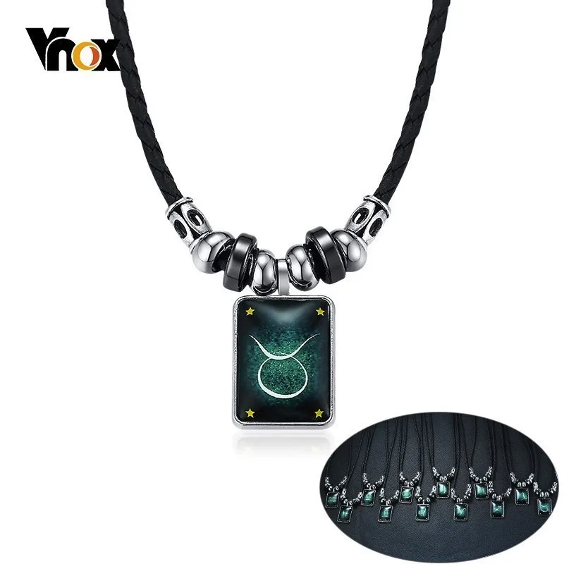 Vnox Lucky 12 Созвездие ожерелья для женщин и мужчин энергии гематит бусины Кожа Регулируемая цепь в стиле ретро по колено Шарм Кулон