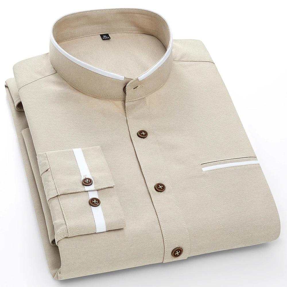 Рубашка мужская оксфордская с длинным рукавом хлопок однотонная блуза Slim Fit не