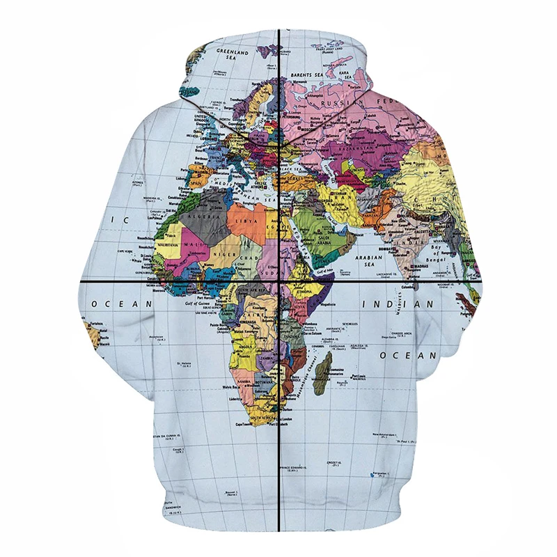 New Fashion World Maps Printed 3D Sweatshirts Hoodies Mens Black Design Streetwear Male Spring Long Sleeve Tracksuit Homme | Мужская