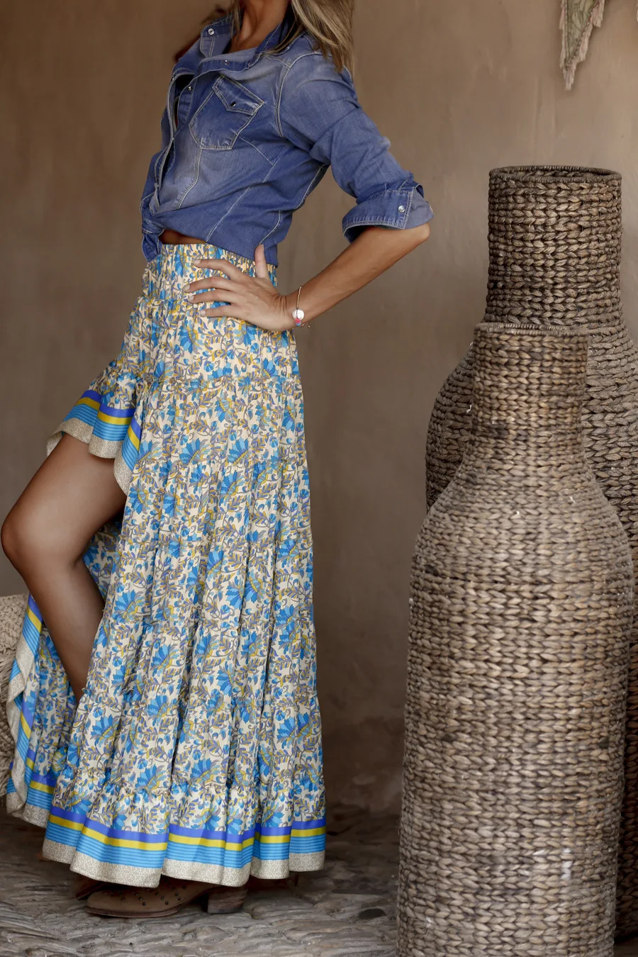 

Women’s Summer Casual Long Skirt Vintage Printing High-waist Irregular A-line Skirt