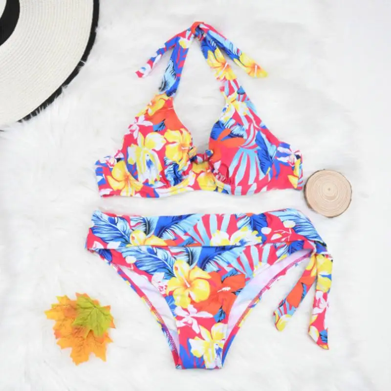 

Sale Sexy High Waist Print Bikini Swimwear Two Piece Women Bandage Bow Backless Swimsuit Push Up Beachwear Biquini Bathing Suit