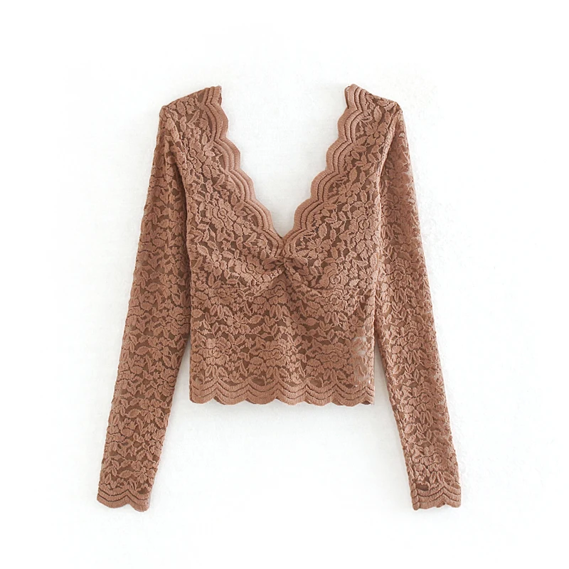 Сексуальная Женская кружевная блузка рубашка с вышивкой осень 2019 Новая мода