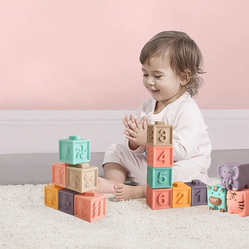 

Baby Early Education Building Blocks Cartoon PVC Embossed Building Blocks fruits vegetables Bath toys