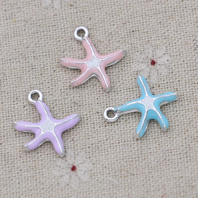 10 шт. эмалированные посеребренные подвески в виде морской звезды для женского