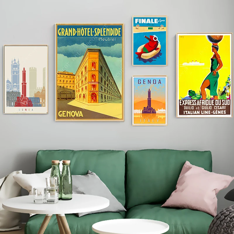 Италия Генуя город путешествия холст картины Винтаж картина плакат из крафт