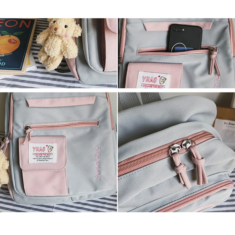 

Junior High School Bag for Girls Teenage Fashion Panelled Student Backpack Women Bookbags Nylon Patchwork Large Capacity