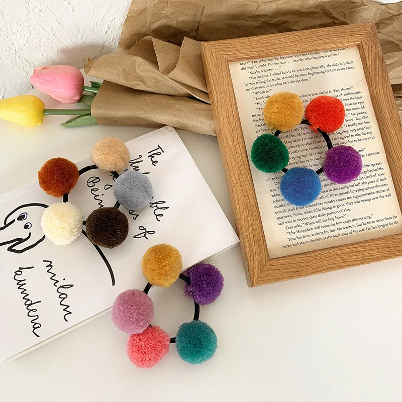

Simple Five Hair Balls Elastic Hair Bands large Hair Scrunchies Candy Colors Large Hair Rings For Girls Woman Hair Accessories