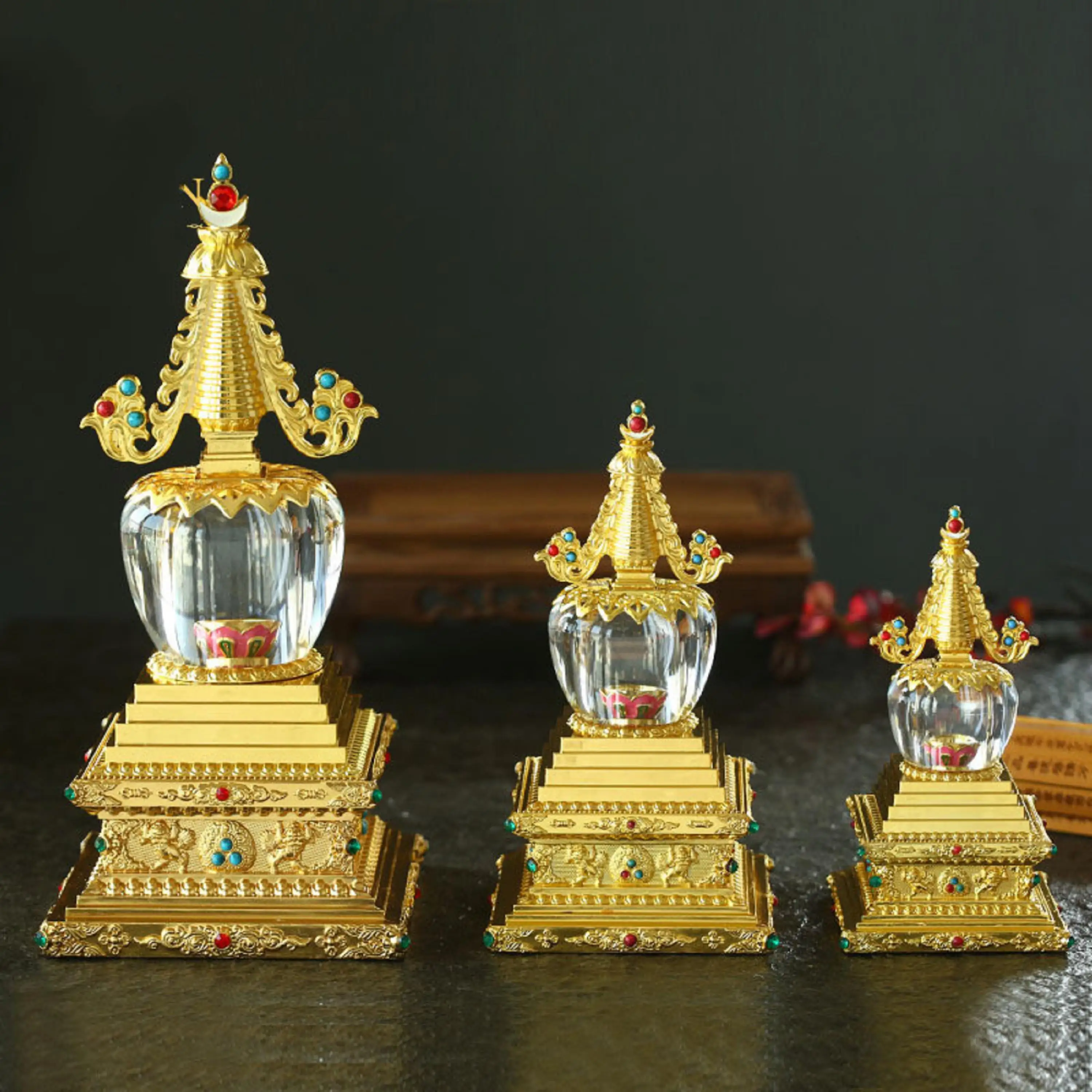 Винтажный | Античный Тибет Тибетский Непальское золото сардзи Будда храм