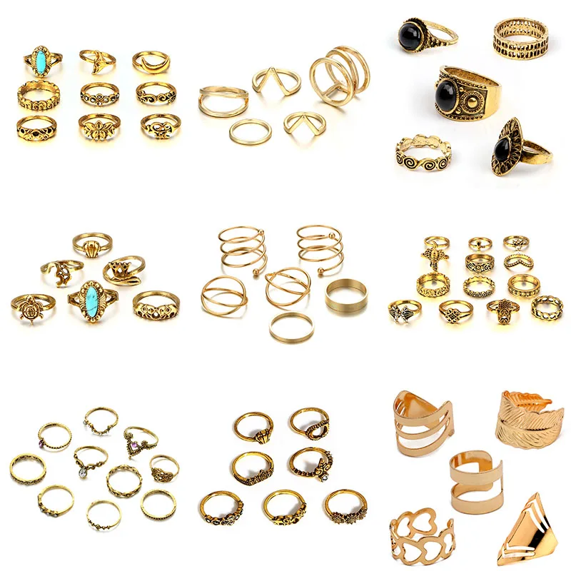 Горячие продажи панк винтажные кольца для женщин Бохо Золото Цвет Мода Кристалл