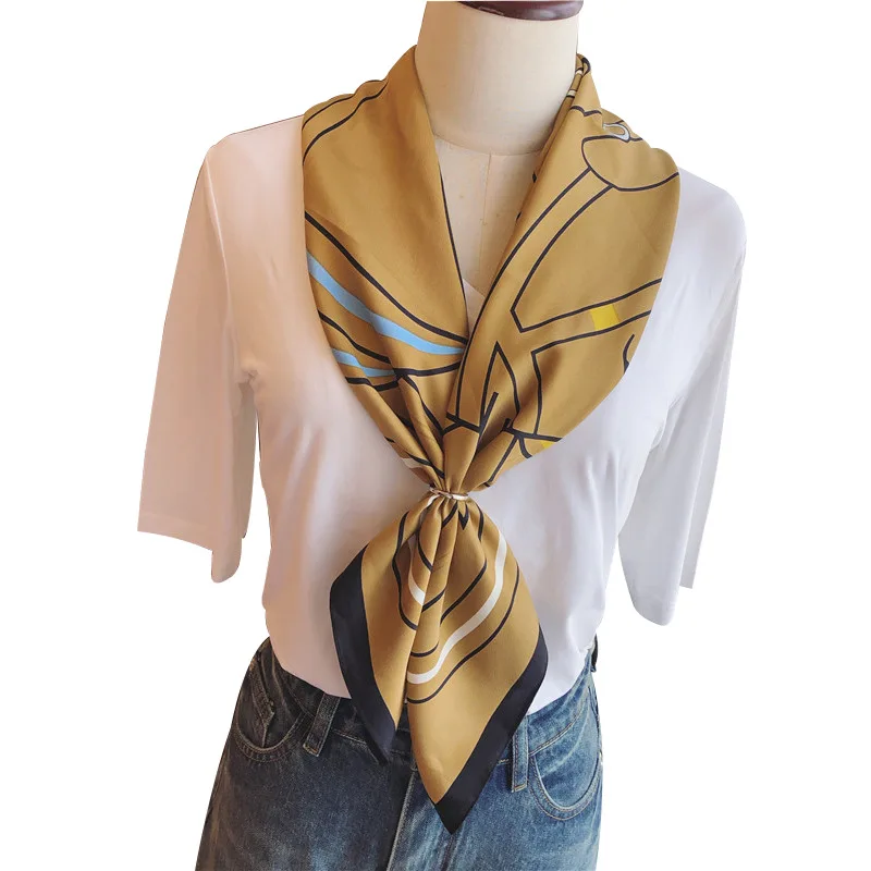 

2021 Luxury Brand Silk Scarf Women Shawls Wraps Butterfly Print Office Small Hair Neck Hijabs Square Scarves Female