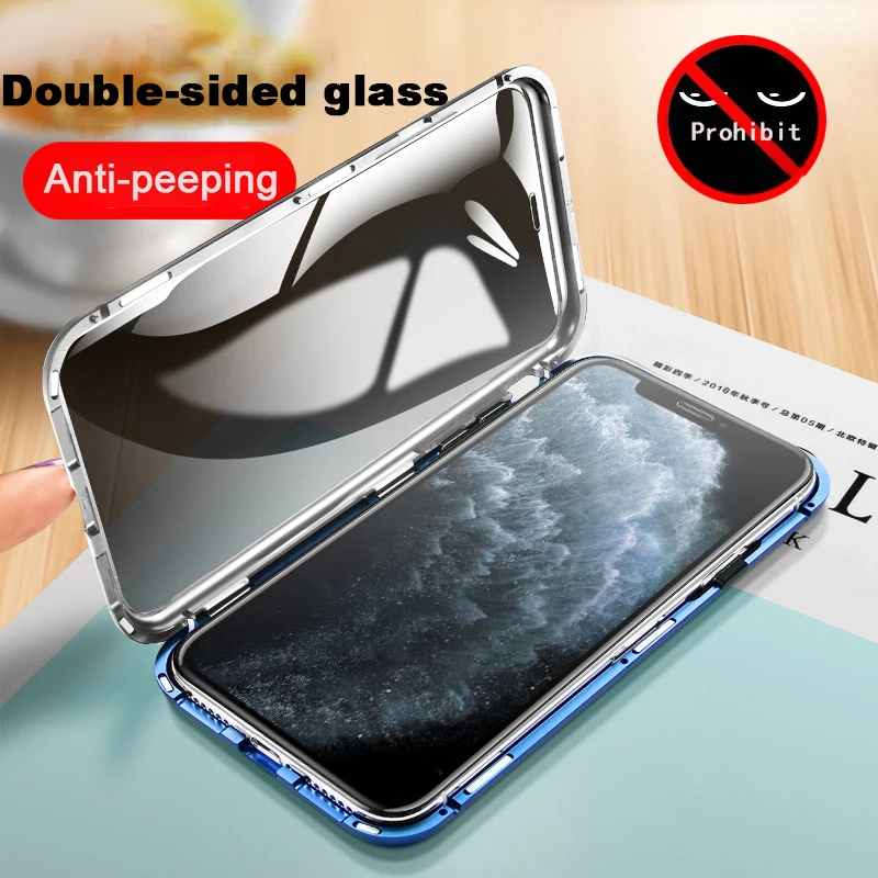 

Metal Magnetic Anti peeping Glass Case For Samsung Galaxy S20 Ultra S8 S9 S10 Plus Note 8 9 10 360 Full Protection Privacy Cover