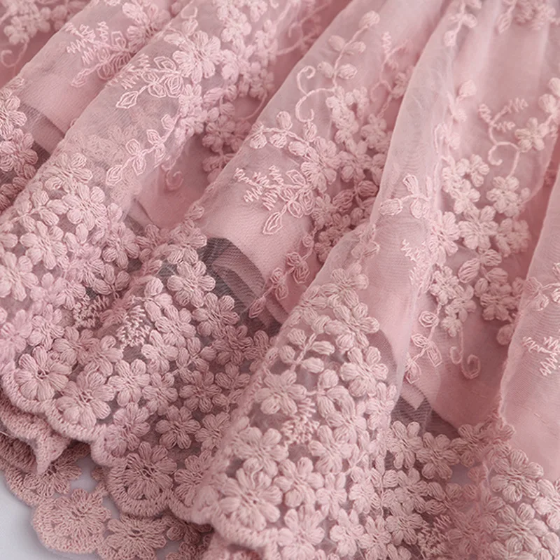 

2-9Y Baby Kid Girls Solid Lace Mesh Princess Dress Summer Embroided Sleeveless Ruffles Dress For Children Girls Costumes