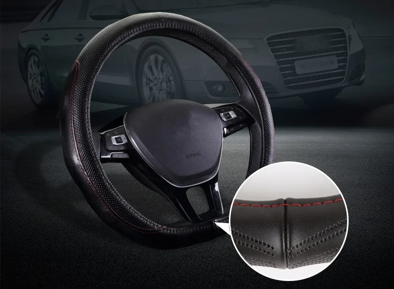 Универсальный Воздухопроницаемый чехол для руля из натуральной кожи 38 см|Чехлы