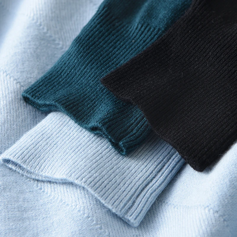 Одноцветный мужской роскошный компьютерный вязаный свитер с воротником под