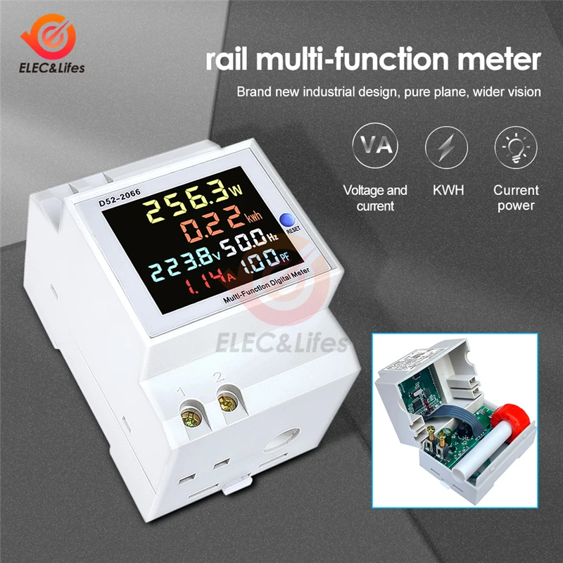 

AC 40-300V AC 250-450V Din Rail Voltage Current Power Monitor Factor Active KWH Electric energy Frequency Meter With 100A CT