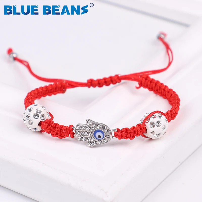 Женский браслет ручной работы с плетеной веревкой красный подвеской из бисера и