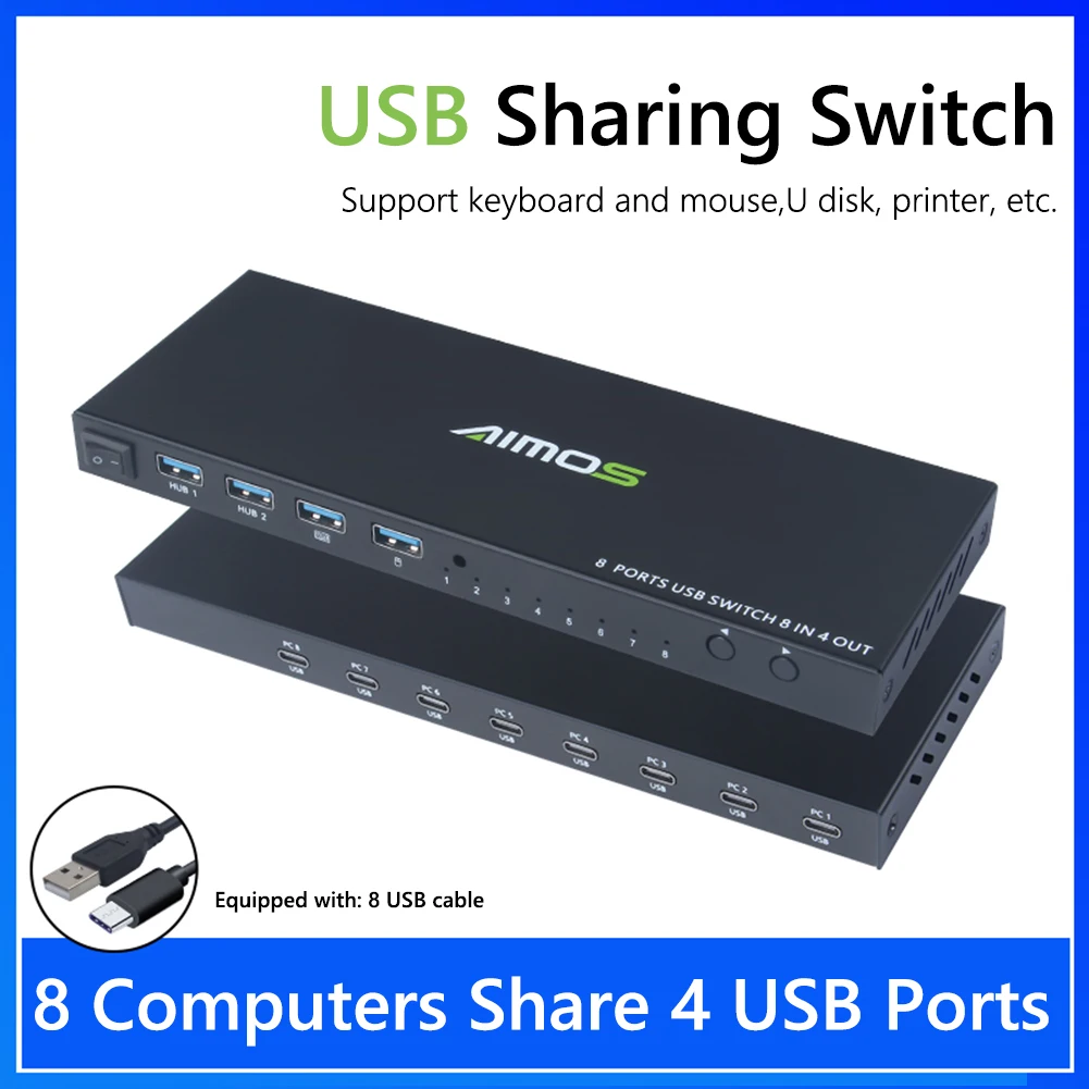 8 Ports HDMI-compatible KVM Switcher 8 IN 1 Out USB Splitter Adapter Support 1080P 4K Monitor Sharing Keyboard Mouse KVM Switch