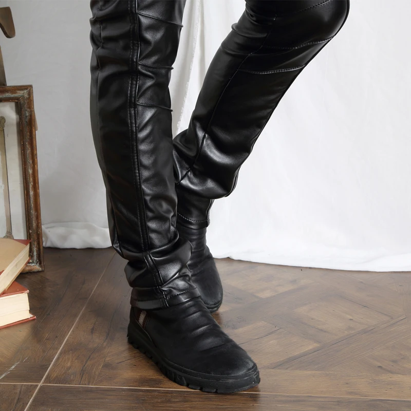 Индивидуальные мужские кожаные брюки облегающие из искусственной кожи