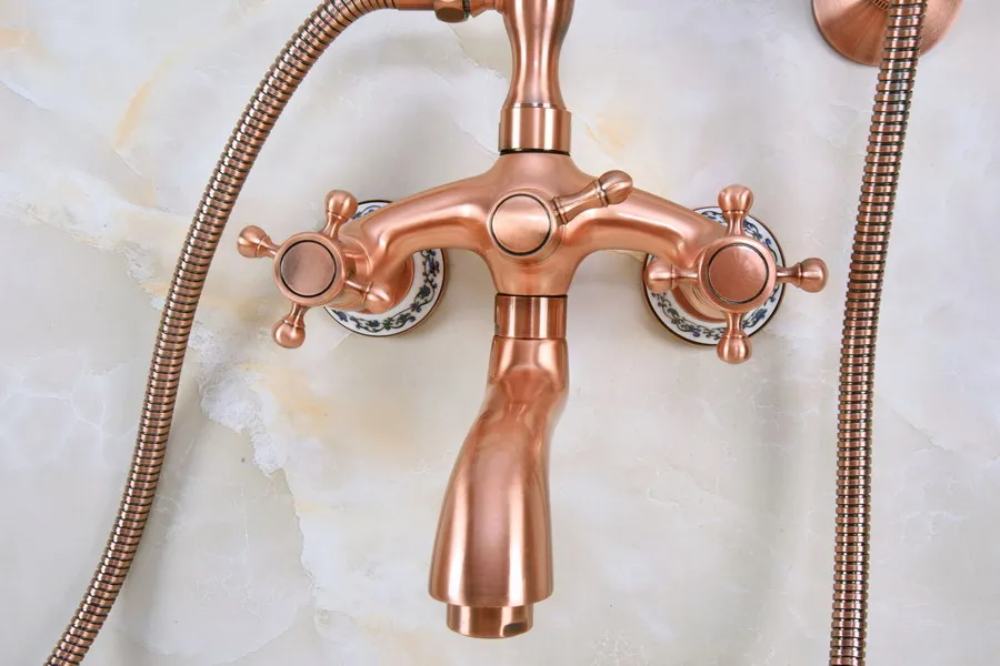 Смесители для ванны настенный античный красный медный смеситель с ручной