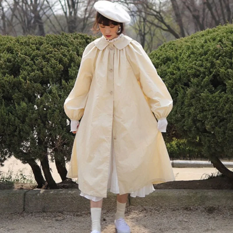 LANMREM 2019 осень и зима новая мода сплошной цвет однобортная кукла воротник фонарь