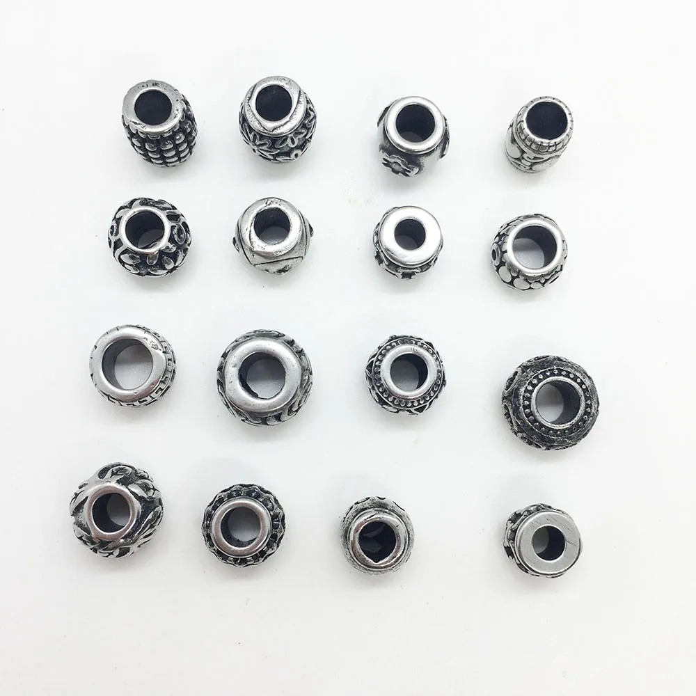 Винтажный шнурок из нержавеющей стали с отверстием 3-6 мм Шарм круглыми бусинами