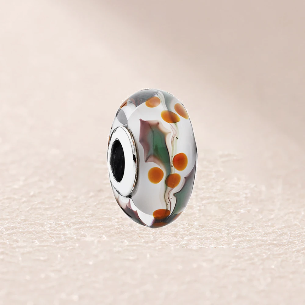 

791647-1 Christmas Holly Charm, Murano Glass