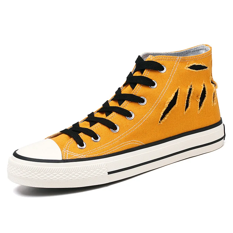 Желтые парусиновые туфли мужские осенние модные высокие сплошной цвет дышащий