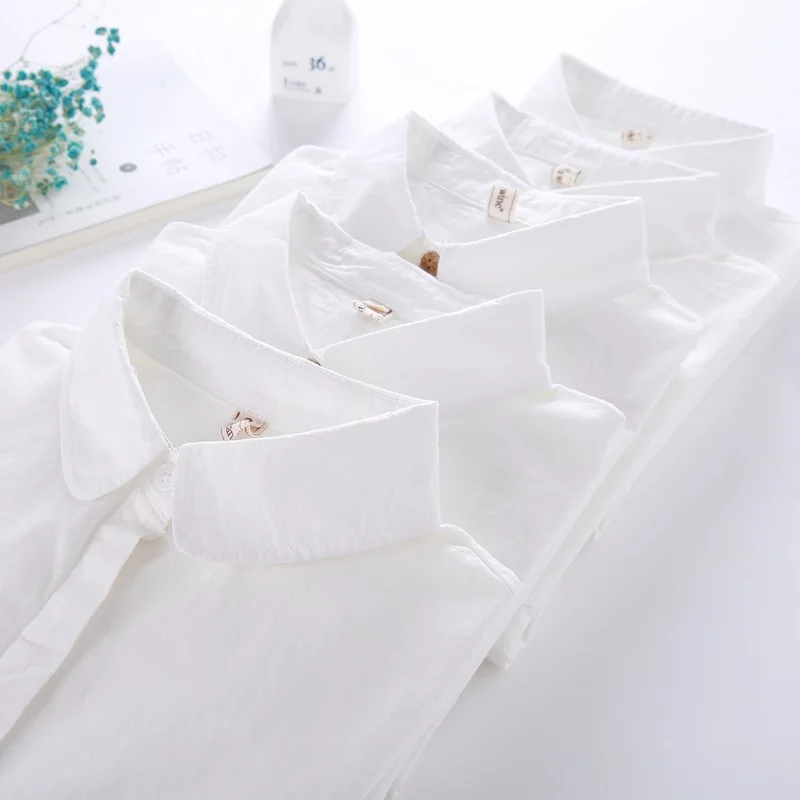 Женские хлопковые рубашки в стиле преппи белые топы молодежном Базовая