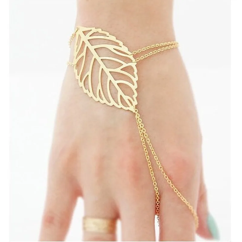 

HebeDeer Leaves Bracelet Lady Bracelets Women Tassel Creative Yellow Gold Color Fashion Jewelry Trendy Stainless Steel Pulseras