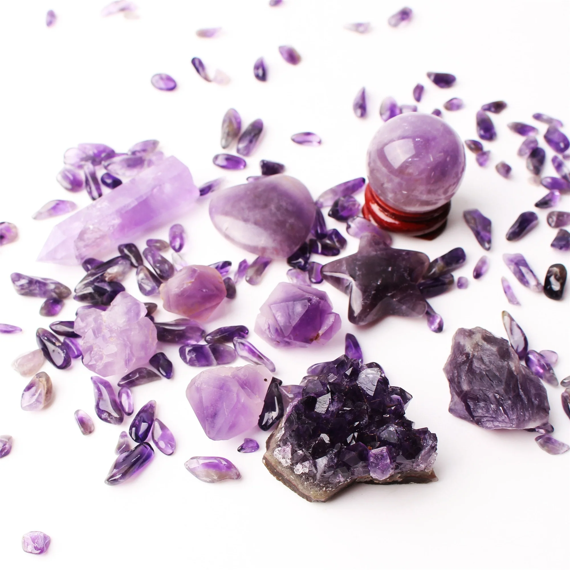8 kinds Lots Mixed Natural Amethyst Wand Ball Cluster Heart Gravel Mineral Specimen Purple Quartz Reiki Healing Collection Decor