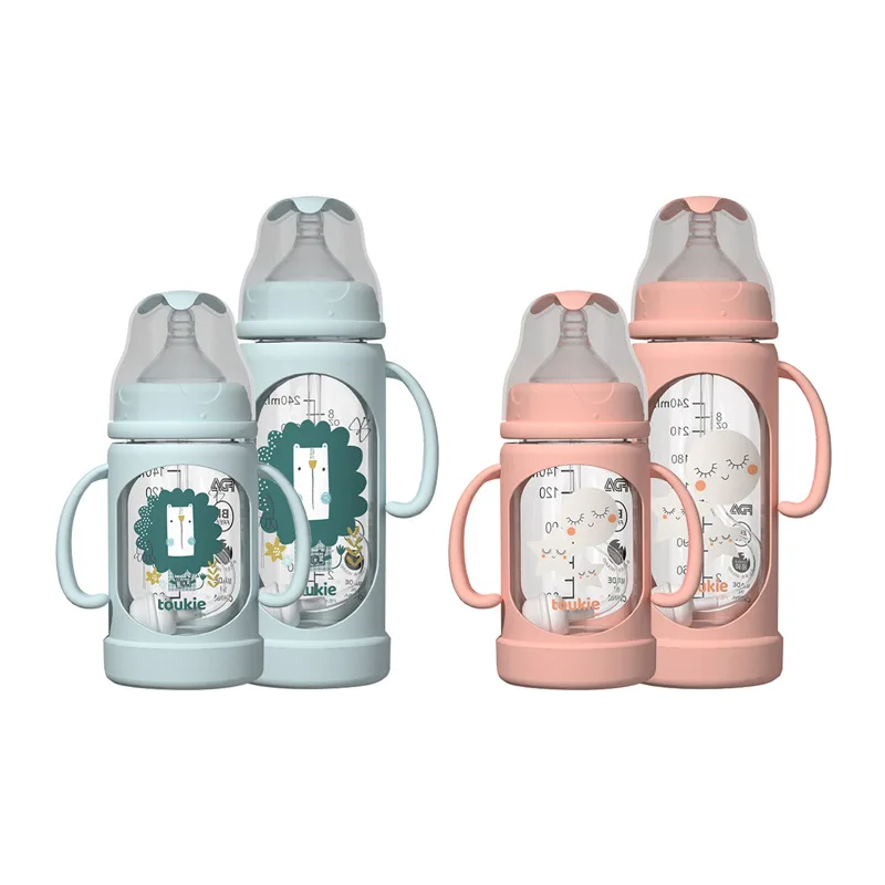 

Baby Milk Bottle Newborn Feeding Bottles Kids Silicone Glass Water Cup With Straw Infant Feeder Pacifier Anti-fall-chock Travel