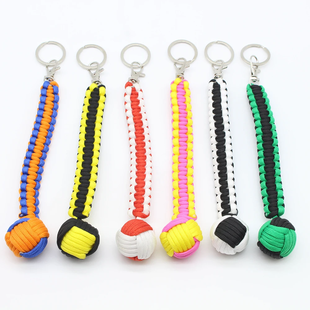 Outdoor Self Defense Key Chain Security Protection Black Monkey Fist Steel Ball Designed for women and kids Self Defense Lanyard images - 6