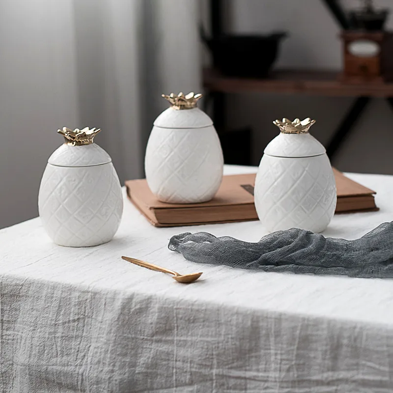 Креативная ананасовая керамическая банка для хранения чая зерна кофе