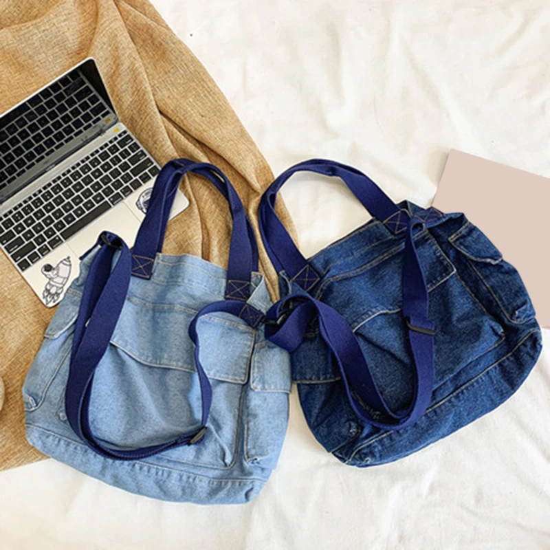 

Женская сумка на одно плечо, Студенческая модная холщовая джинсовая однотонная сумка для покупок, сумка-мессенджер, женская сумка
