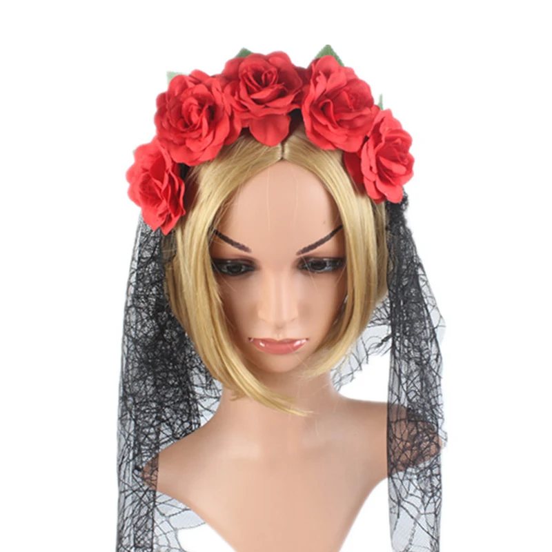 

Hair Band Dark Net Rose Flower Makeup Hair Accessories for Halloween Party LL@17